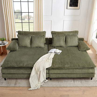 Canapé-lit Harmonia 109 W surdimensionné en velours côtelé, siège profond, double chaise longue avec 4 oreillers