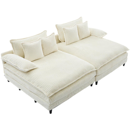 Canapé-lit Harmonia 109 W surdimensionné en velours côtelé, siège profond, double chaise longue avec 4 oreillers