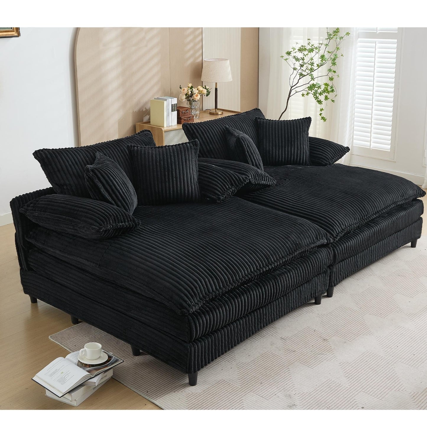 Canapé-lit Harmonia 109 W surdimensionné en velours côtelé, siège profond, double chaise longue avec 4 oreillers