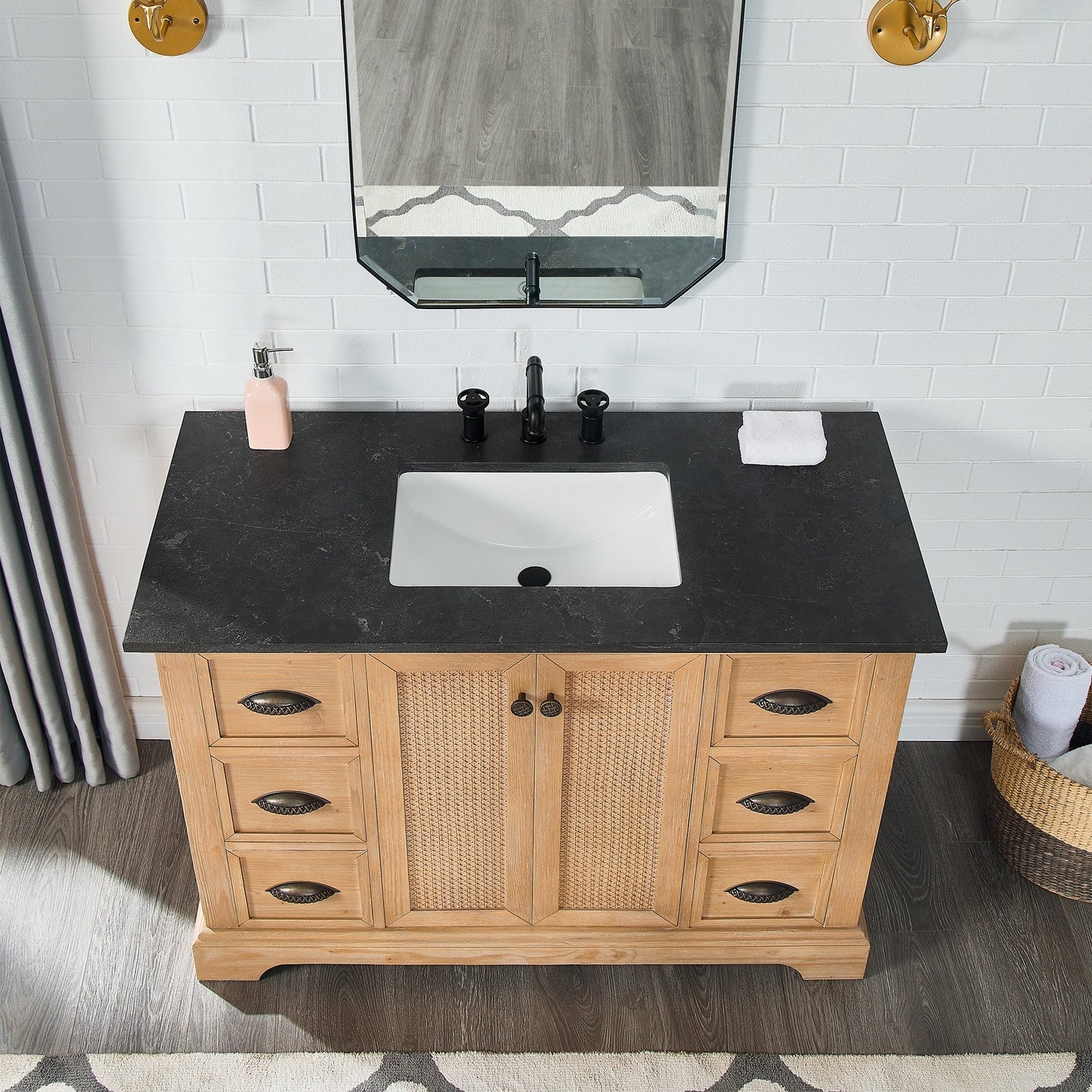 Meuble-lavabo Hervas avec plateau en marbre naturel sans miroir