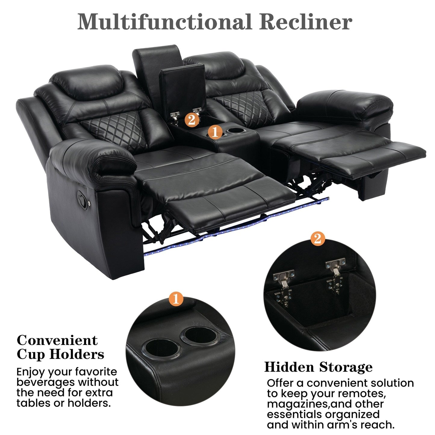 Fauteuil inclinable manuel pour cinéma maison avec rangement escamotable