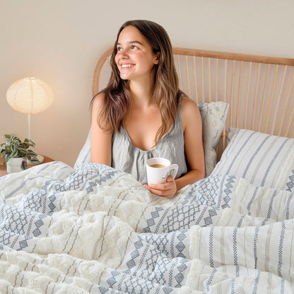 INK+IVY Imani Cotton Printed Duvet Cover Set with Chenille