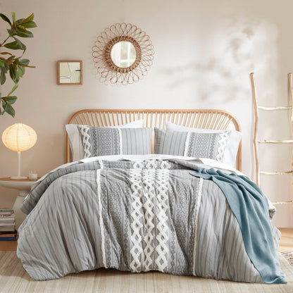 INK+IVY Imani Cotton Printed Duvet Cover Set with Chenille