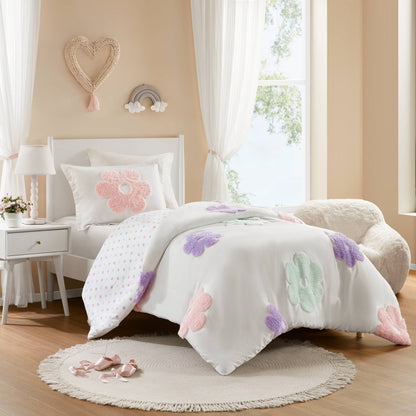 Intelligent Design Kids Madeline Floral Reversible Tufted Chenille Duvet Cover Set