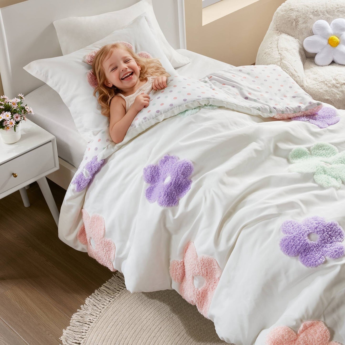 Intelligent Design Kids Madeline Floral Reversible Tufted Chenille Duvet Cover Set
