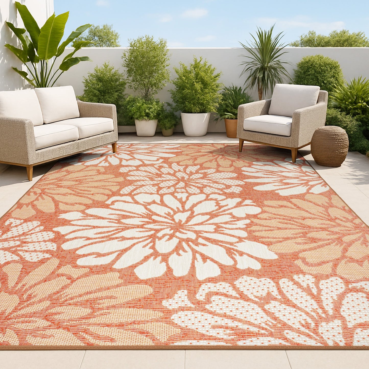 JONATHAN Y Floral Textured Weave Indoor/Outdoor Area Rug
