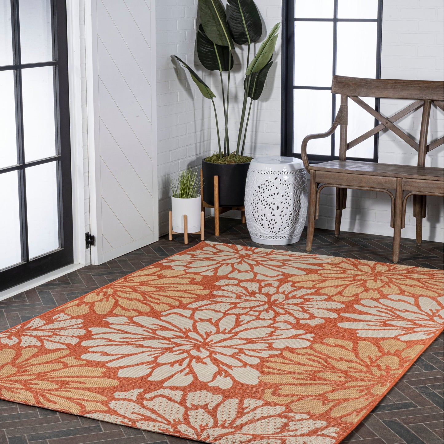 JONATHAN Y Floral Textured Weave Indoor/Outdoor Area Rug