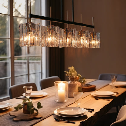 Lustre linéaire moderne Kasy à 5 lumières en verre texturé pour îlot de cuisine, design unique