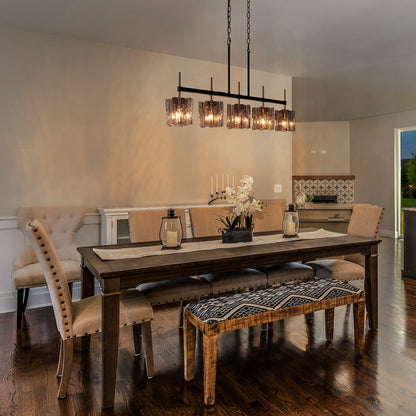 Lustre linéaire moderne Kasy à 5 lumières en verre texturé pour îlot de cuisine, design unique