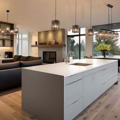 Lustre linéaire moderne Kasy à 5 lumières en verre texturé pour îlot de cuisine, design unique