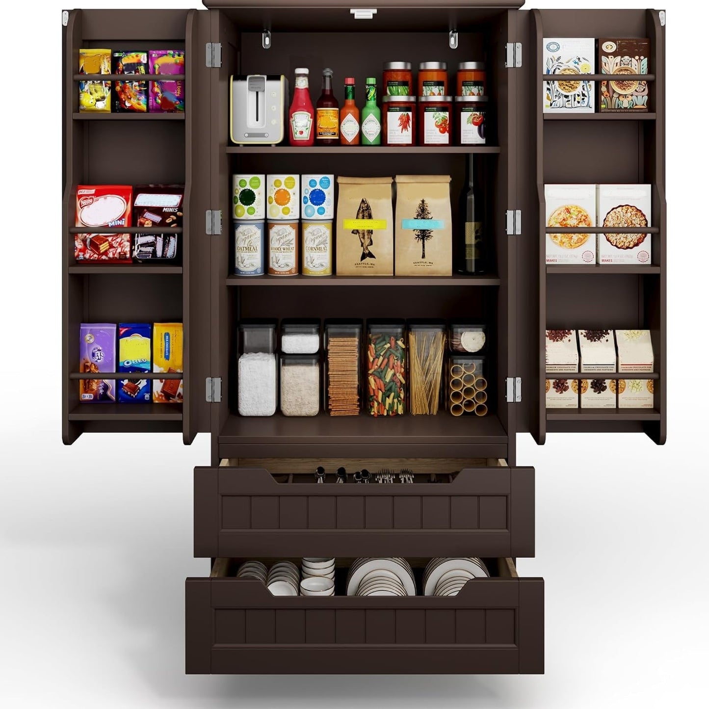 Armoire de rangement pour cuisine, garde-manger, armoire de rangement de salle de bain indépendante avec 2 portes et tiroirs