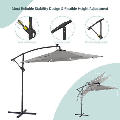 Parasol de terrasse déporté à LED LIVOOSUN de 10 pieds avec base croisée