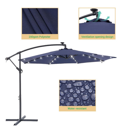 Parasol de terrasse déporté à LED LIVOOSUN de 10 pieds avec base croisée