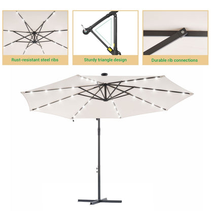 Parasol de terrasse déporté à LED LIVOOSUN de 10 pieds avec base croisée
