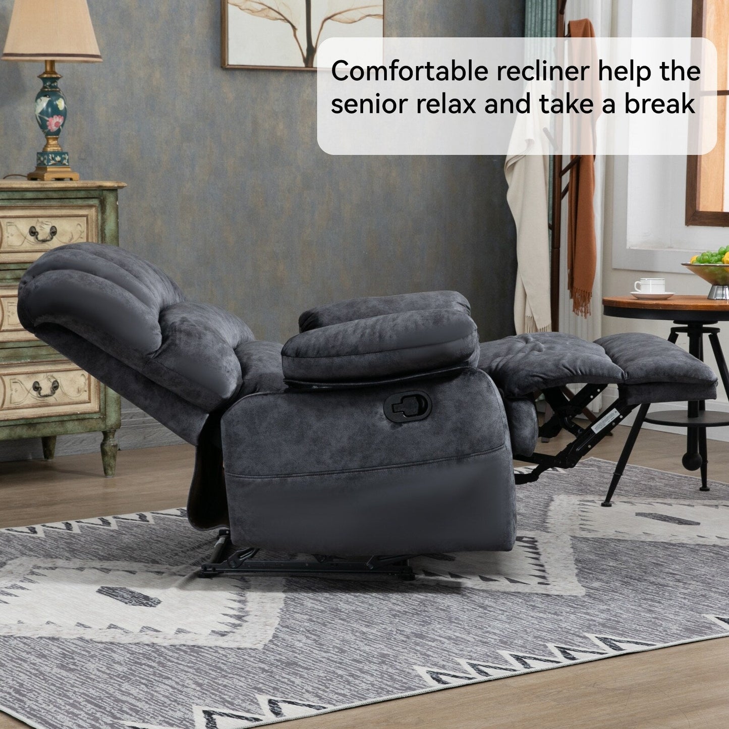Grand fauteuil inclinable manuel pour adulte, canapé inclinable simple en tissu confortable, fauteuil inclinable rembourré pour salon