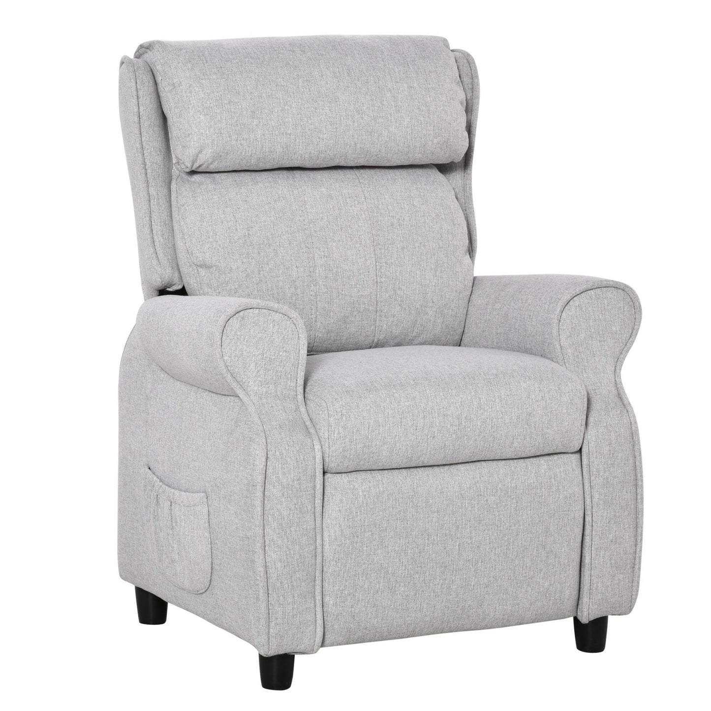 Fauteuil inclinable manuel rembourré gris clair pour enfants de 3 à 5 ans avec repose-pieds et 2 poches latérales