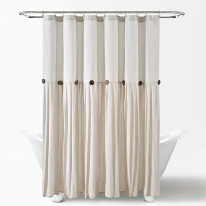 Lush Decor Two-tone Linen Button Shower Curtain