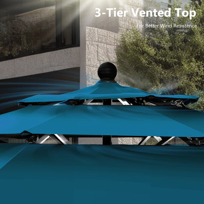 MAISON ARTS 10ft 3 Tiers Vented Patio Outdoor Umbrella with Auto-tilt and Crank Lift