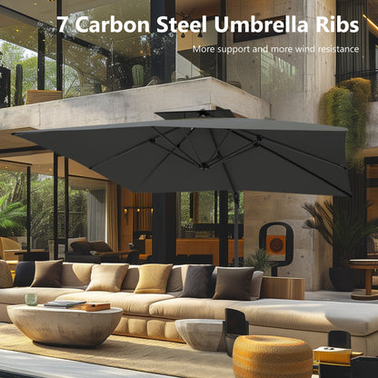MAISON ARTS Parasol déporté hydraulique automatique de 12 pieds avec mât en aluminium et rotation à 360 degrés