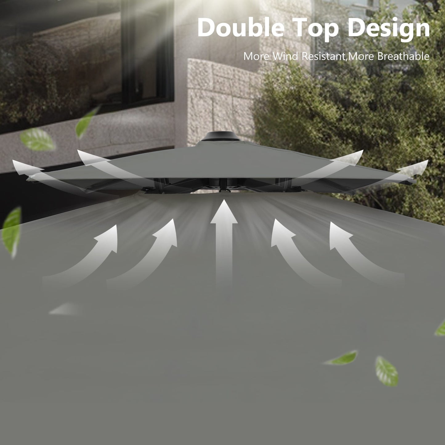 MAISON ARTS Parasol déporté hydraulique automatique de 12 pieds avec mât en aluminium et rotation à 360 degrés