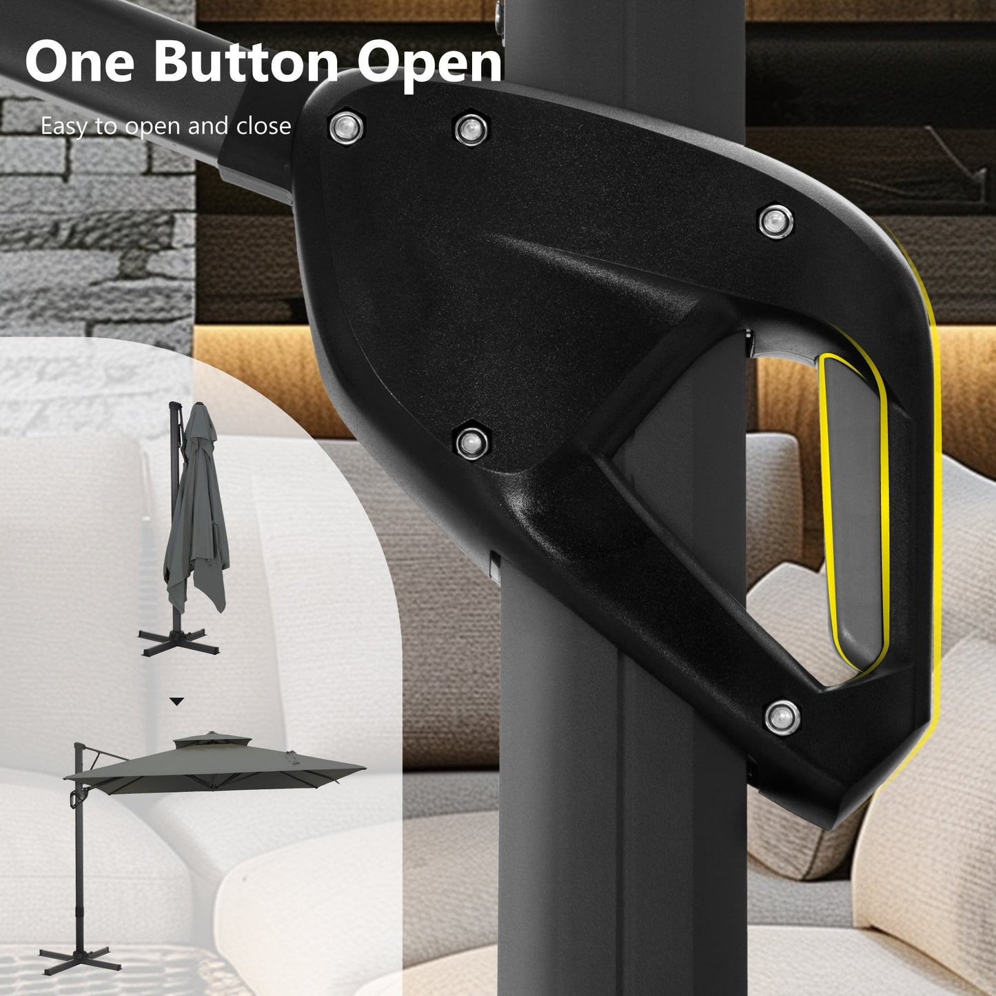 MAISON ARTS Parasol déporté hydraulique automatique de 12 pieds avec mât en aluminium et rotation à 360 degrés