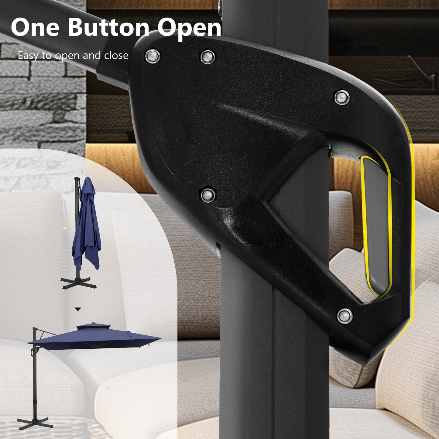 MAISON ARTS Parasol déporté hydraulique automatique de 12 pieds avec mât en aluminium et rotation à 360 degrés