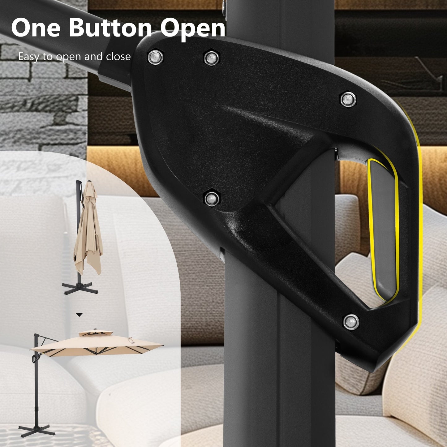 MAISON ARTS Parasol déporté hydraulique automatique de 12 pieds avec mât en aluminium et rotation à 360 degrés