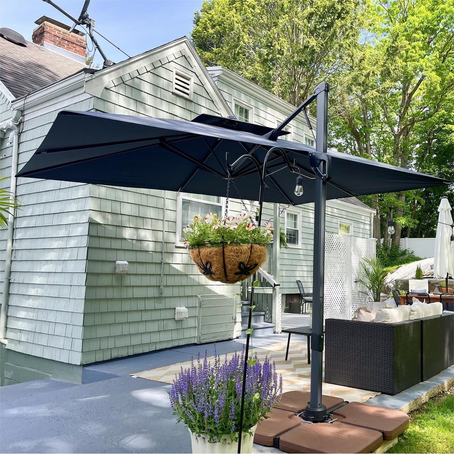 MAISON ARTS Parasol déporté hydraulique automatique de 12 pieds avec mât en aluminium et rotation à 360 degrés