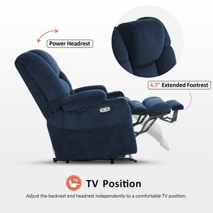 Fauteuil inclinable électrique à double moteur MCombo, grand format, avec massage et double chauffage, pour personnes âgées de grande taille, tissu R7635