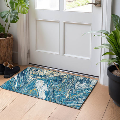 Machine Washable Indoor/ Outdoor Abstract Brushstroke Chantille Rug