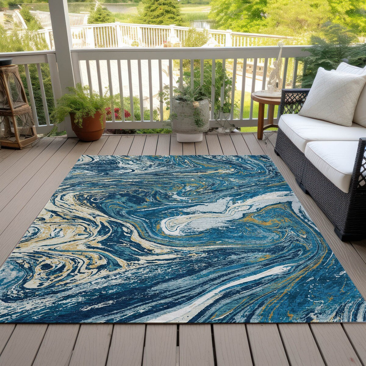 Machine Washable Indoor/ Outdoor Abstract Brushstroke Chantille Rug
