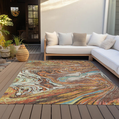 Machine Washable Indoor/ Outdoor Abstract Brushstroke Chantille Rug