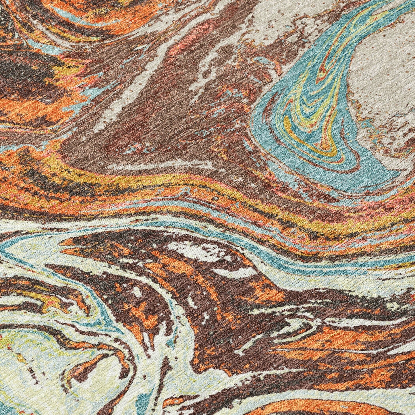 Machine Washable Indoor/ Outdoor Abstract Brushstroke Chantille Rug