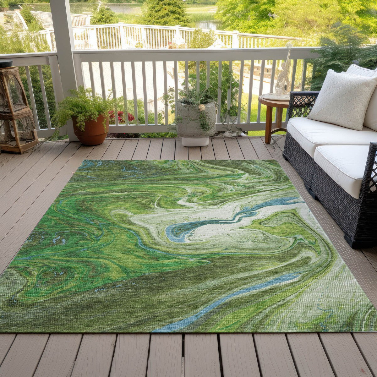 Machine Washable Indoor/ Outdoor Abstract Brushstroke Chantille Rug