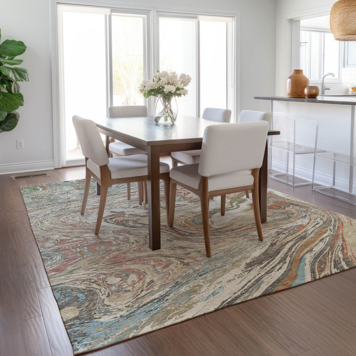 Machine Washable Indoor/ Outdoor Abstract Brushstroke Chantille Rug