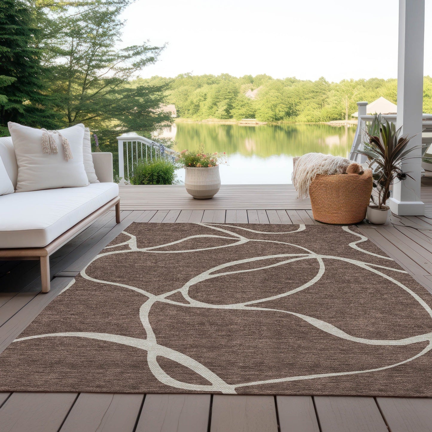 Machine Washable Indoor/ Outdoor Abstract Modern Chantille Rug
