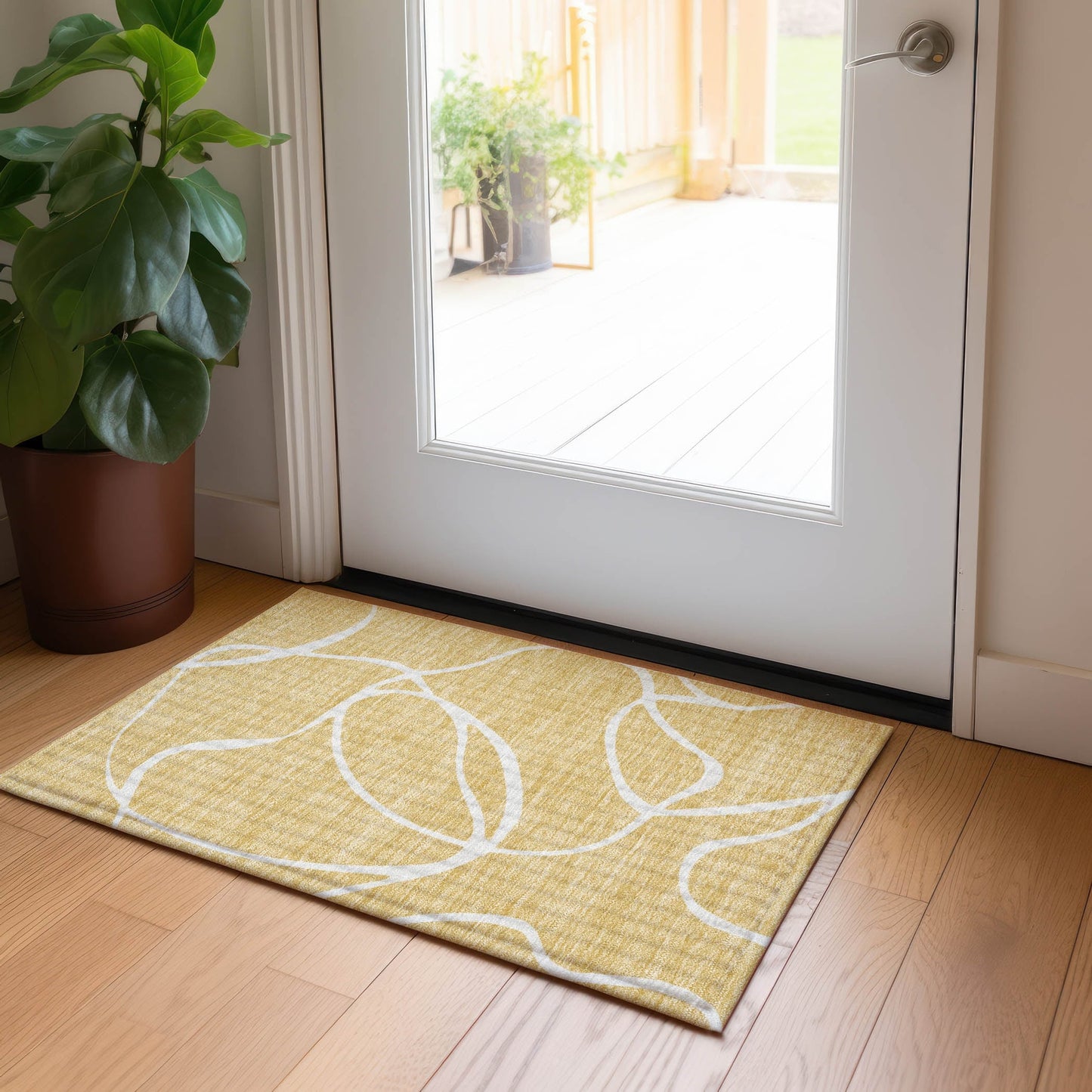 Machine Washable Indoor/ Outdoor Abstract Modern Chantille Rug