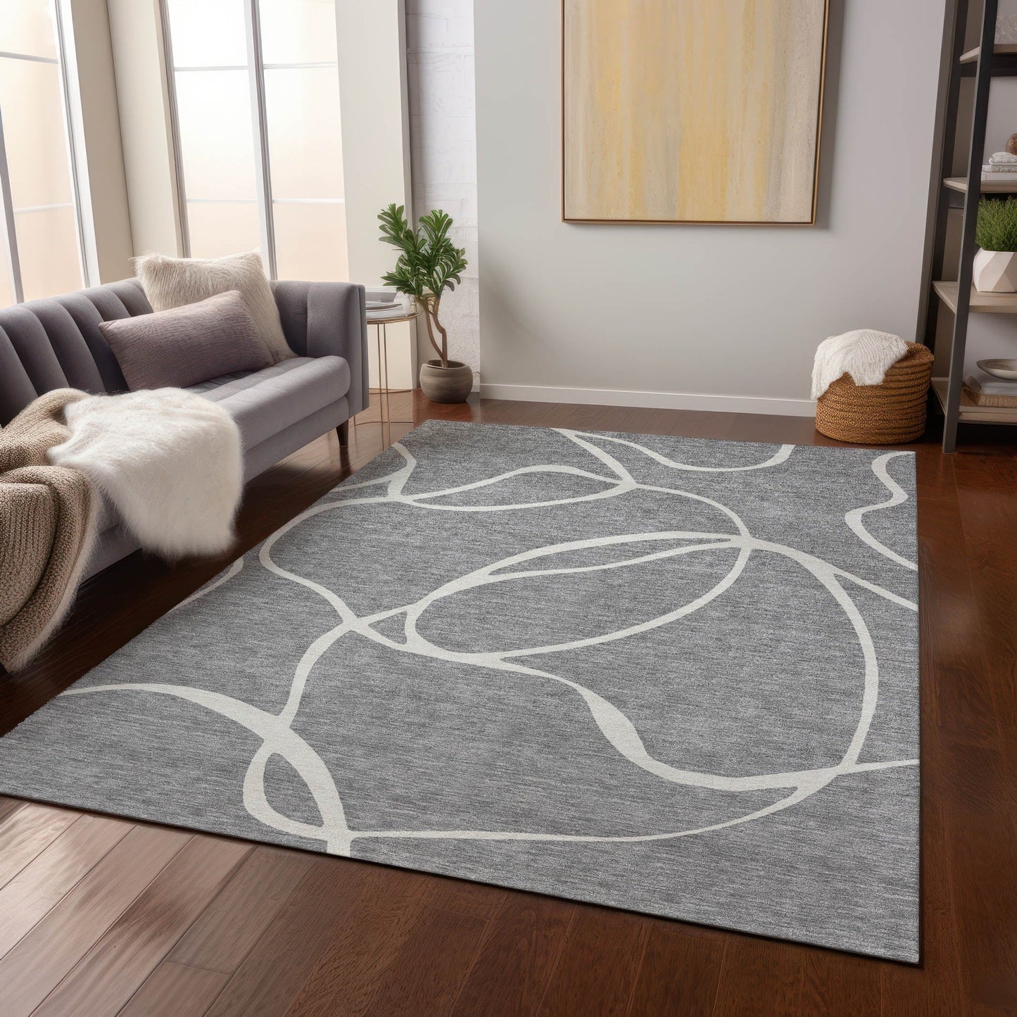 Machine Washable Indoor/ Outdoor Abstract Modern Chantille Rug