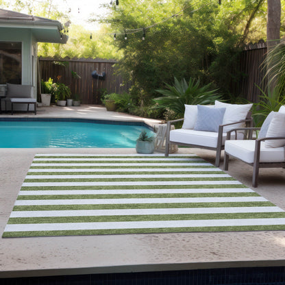 Machine Washable Indoor/ Outdoor Cabana Stripe Chantille Rug