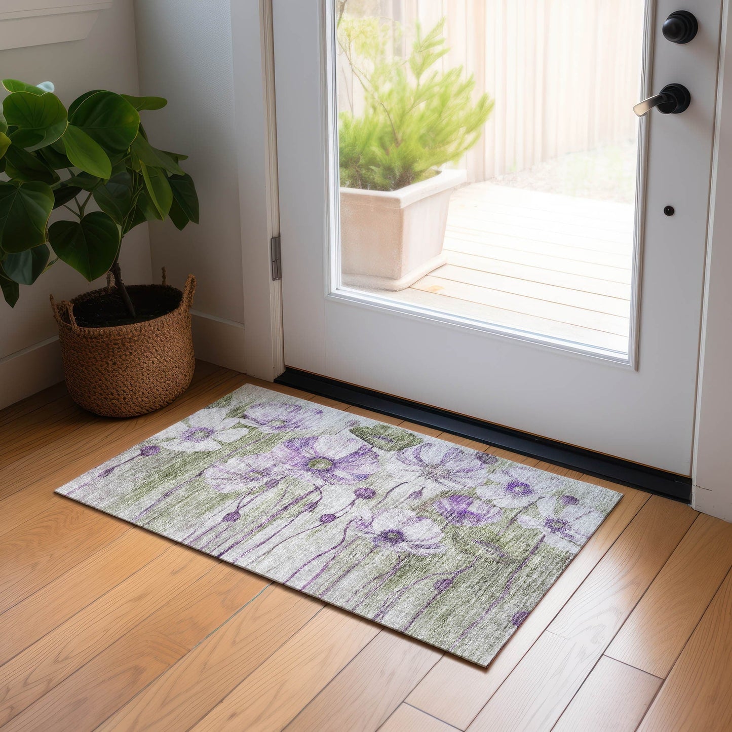 Machine Washable Indoor/ Outdoor Chantille Modern Floral Rug