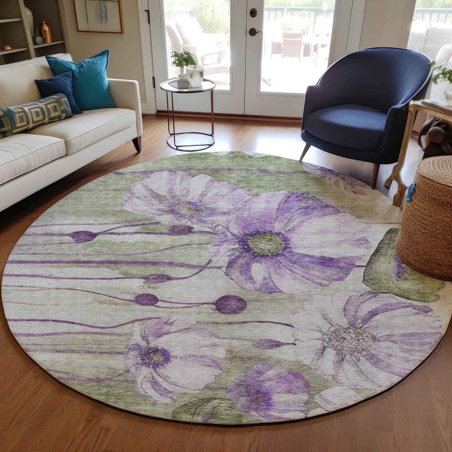 Machine Washable Indoor/ Outdoor Chantille Modern Floral Rug