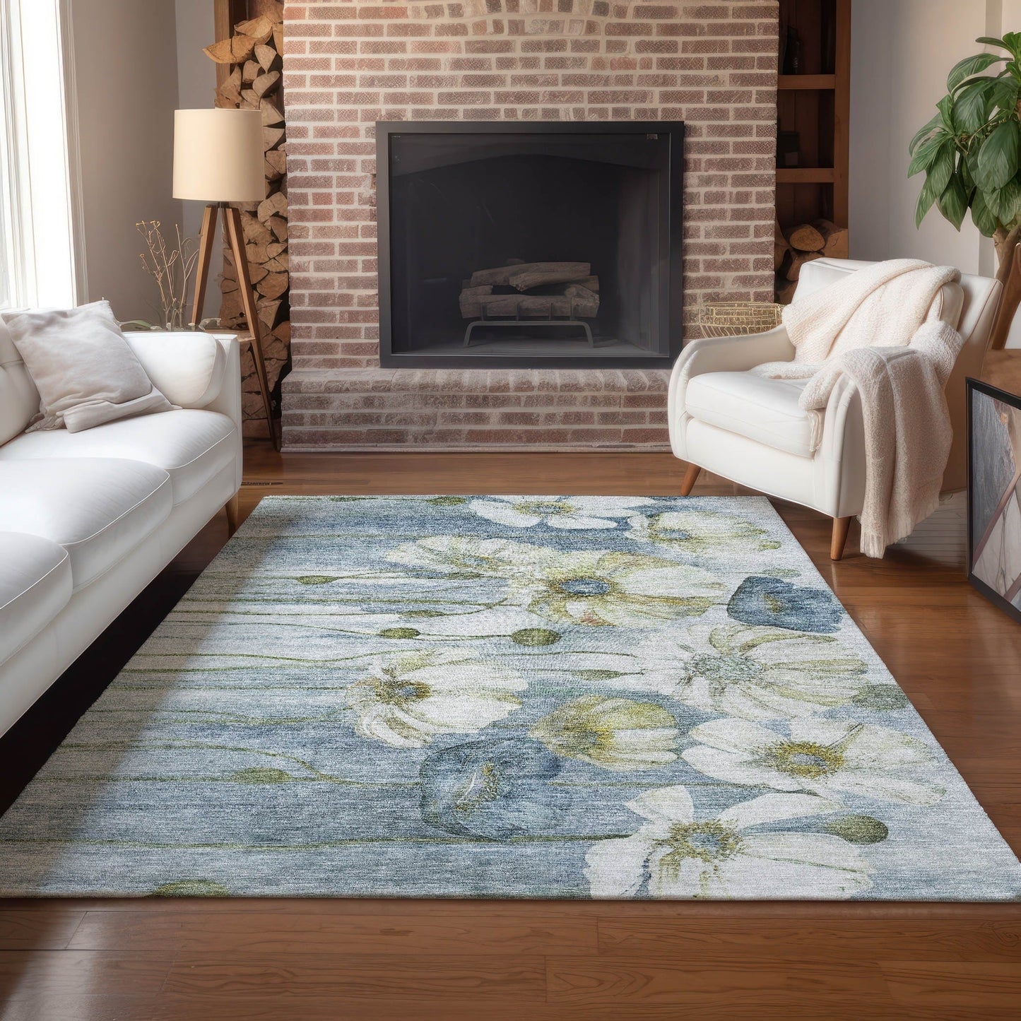 Machine Washable Indoor/ Outdoor Chantille Modern Floral Rug
