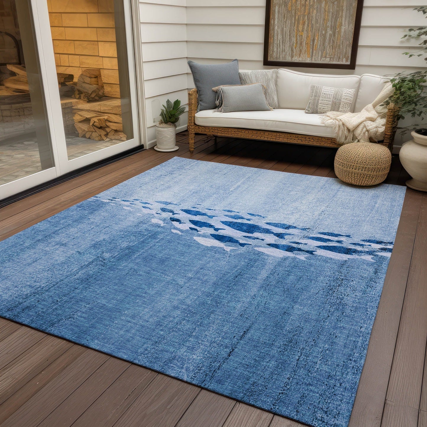 Machine Washable Indoor/ Outdoor Chantille Modern Sea Life Rug