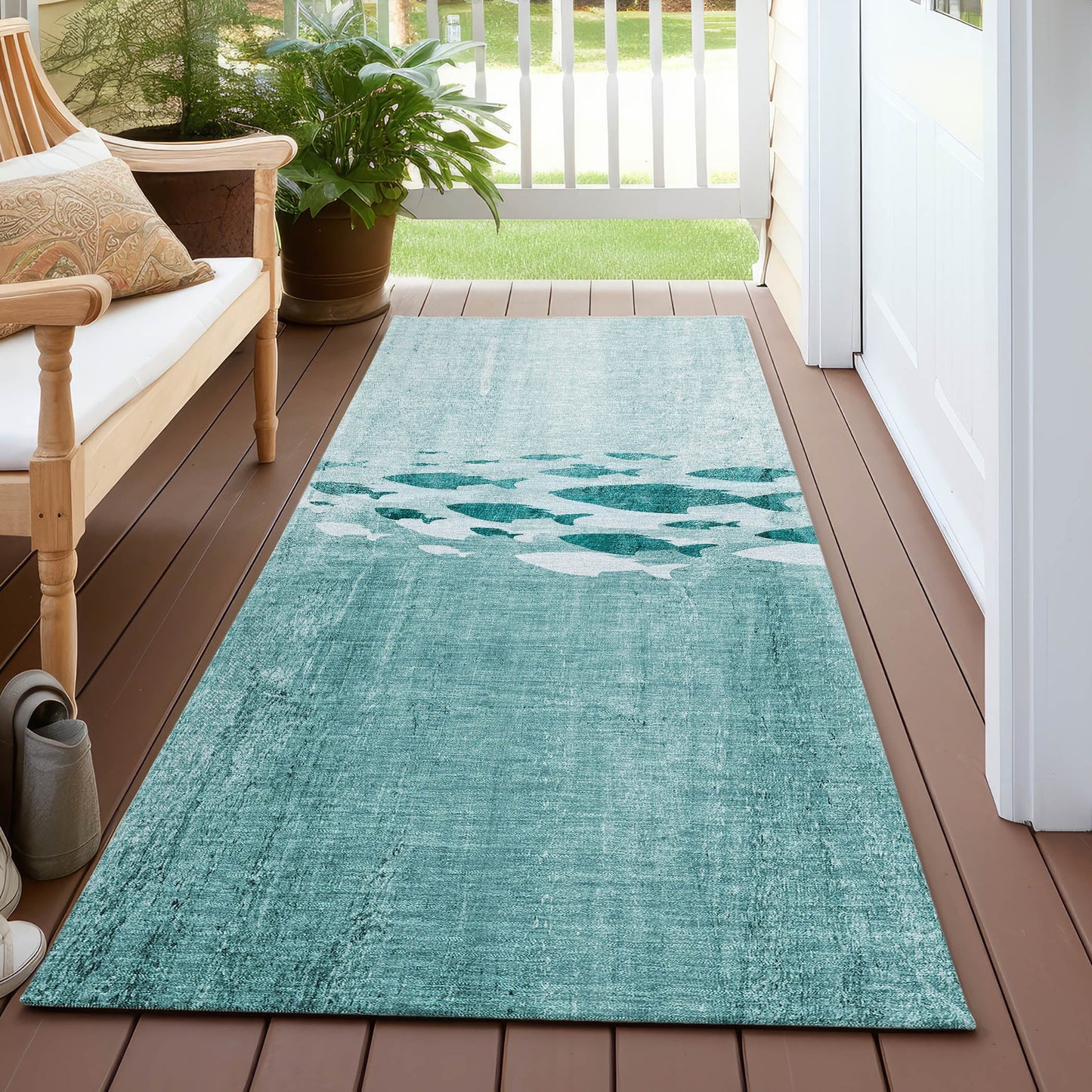 Machine Washable Indoor/ Outdoor Chantille Modern Sea Life Rug
