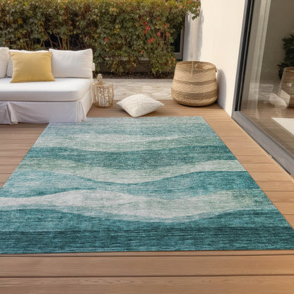 Machine Washable Indoor/ Outdoor Contemporary Waves Chantille Rug