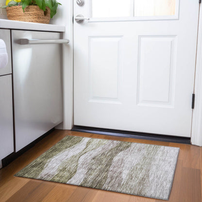 Machine Washable Indoor/ Outdoor Contemporary Waves Chantille Rug