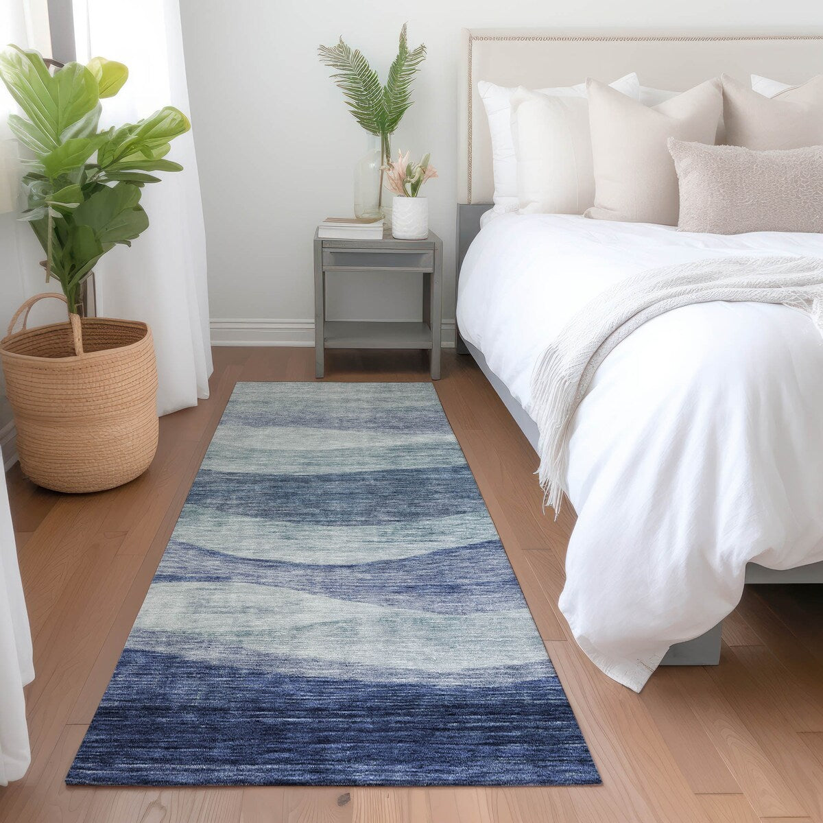 Machine Washable Indoor/ Outdoor Contemporary Waves Chantille Rug