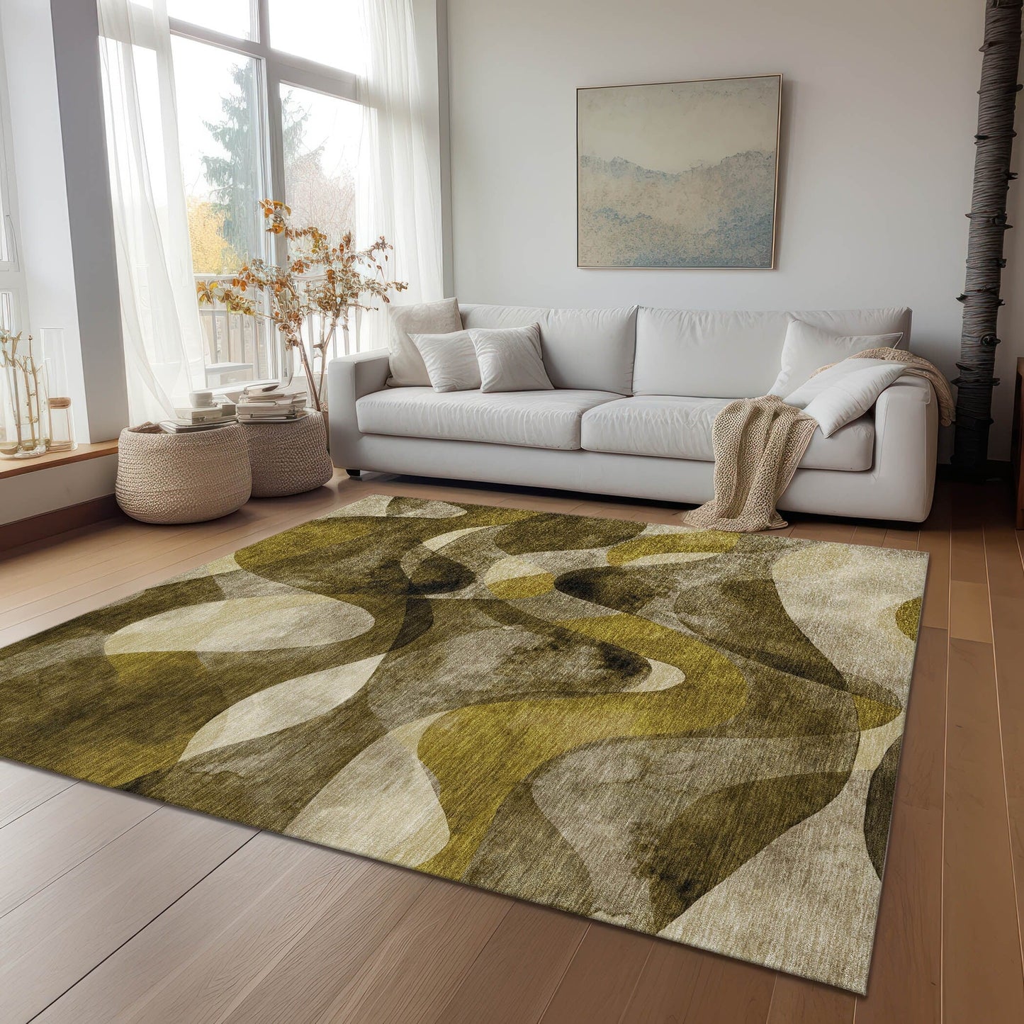 Machine Washable Indoor/ Outdoor Modern Chantille Rug
