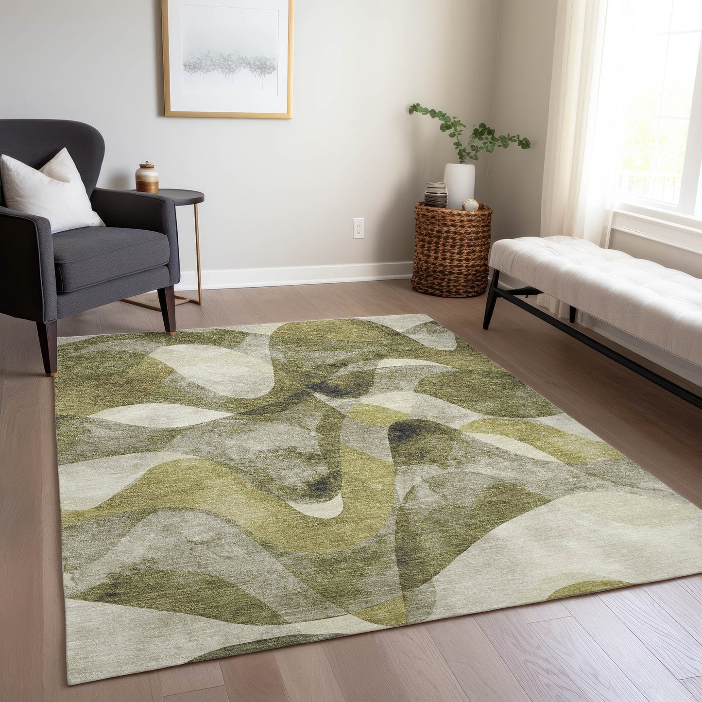 Machine Washable Indoor/ Outdoor Modern Chantille Rug