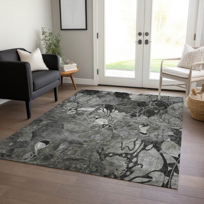 Machine Washable Indoor/ Outdoor Modern Floral Chantille Rug
